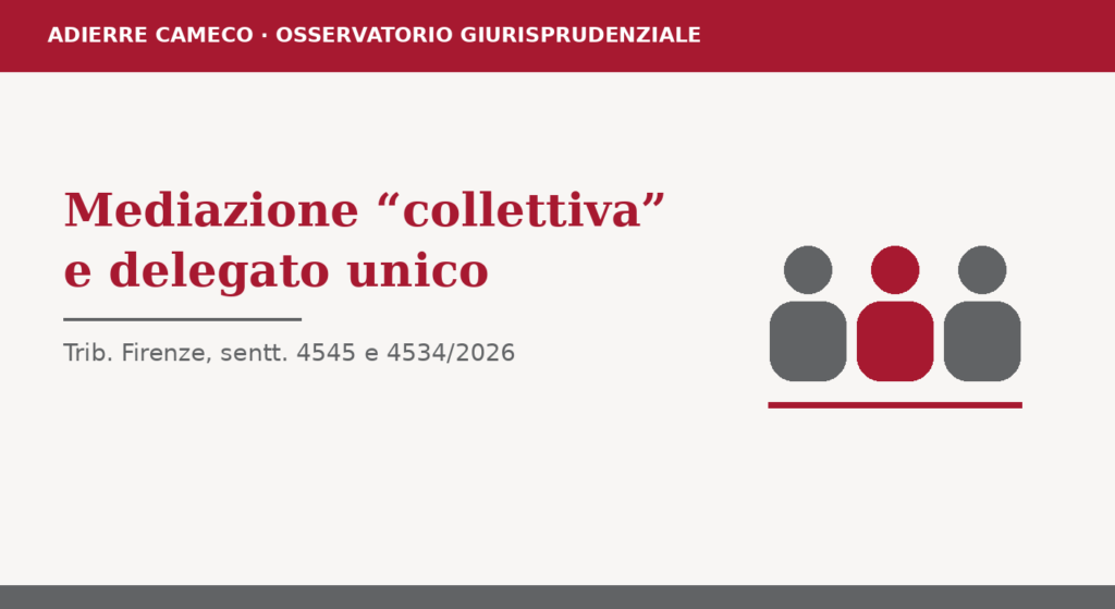Mediazione collettiva e delegato unico: tre figure stilizzate, una evidenziata in rosso